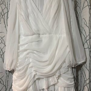 Showpo White Ruffled dress with Bishop Sleeves